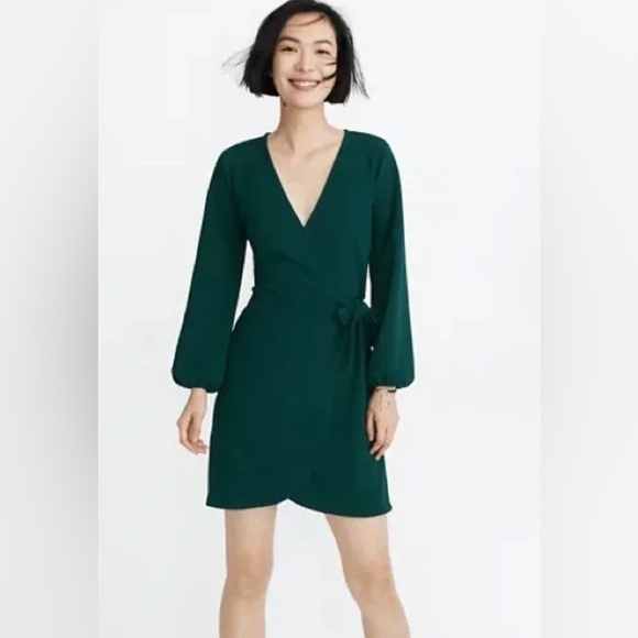 Madewell Long Sleeve side tie green dress - Picture 1 of 3